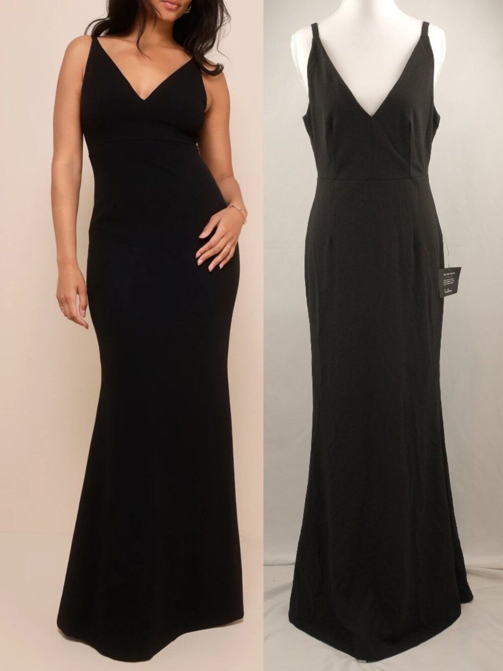 Lulu's Melora Black Sleeveless V-Neck Bodycon Gown, Black, Medium